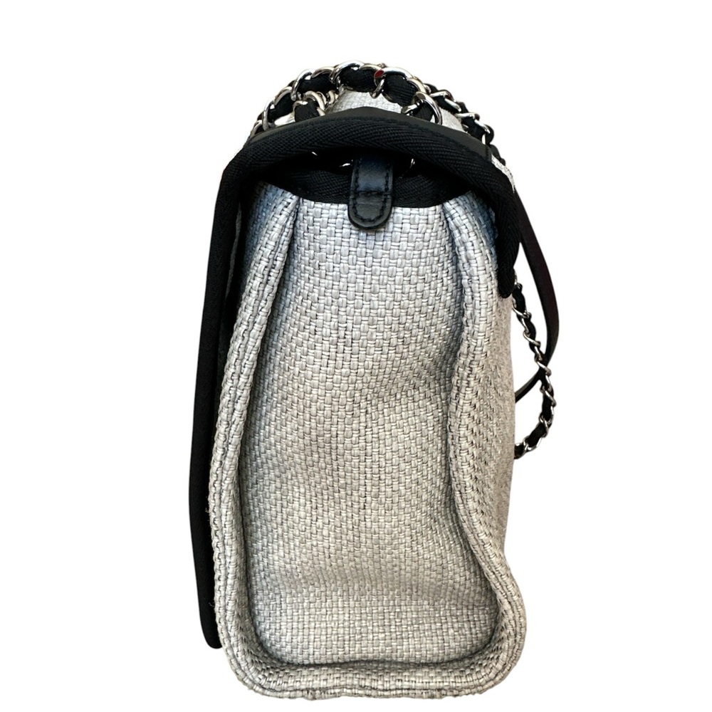 CHANEL COCOMARK Deauville Gray Canvas Crossbody with Black Trim and Chain Strap - Picture 4 of 12